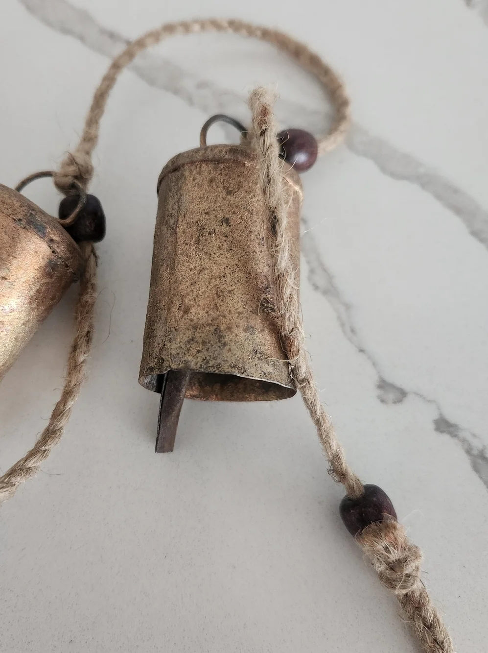 Vintage Inspired Rustic Bell Garland On Jute Rope With Wood Beads (2 Garlands)